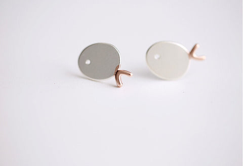 925 Sterling Silver fish Earrings, two-tone ?fish cute earrings, a delicate gift, simple Sterling Silver Earrings