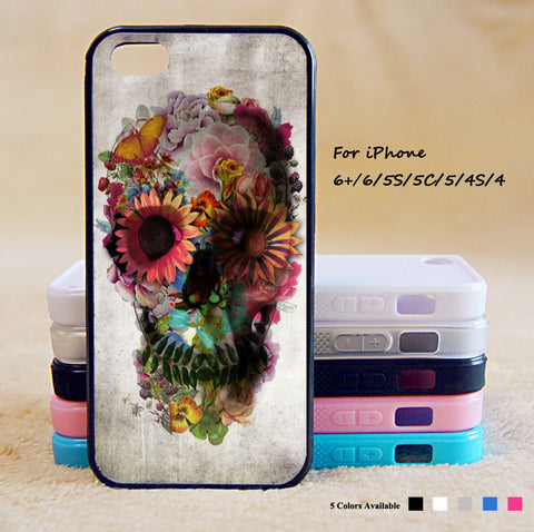 Skull Flower Phone Case For iPhone 6 Plus For iPhone 6 For iPhone 5/5S For iPhone 4/4S For iPhone 5C iPhone X 8 8 Plus