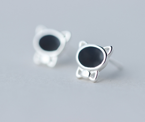 925 Sterling Silver cat earrings,dainty black cat earrings with gift box