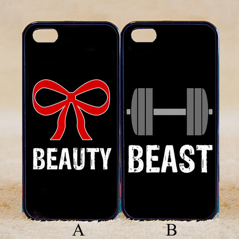 Beauty Beast Pair Couple Case Bow Weights Gym Workout ,iPhone 6+/6/5/5S/5C/4S/4