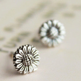 925 Sterling Silver Small Sunflower Flower Stud Earrings