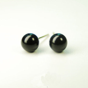 925 Sterling Silver Black Agate Solid Ball Elegant Simple Hand-made Stud Earrings