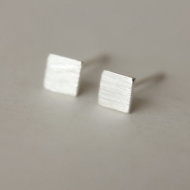 925 Sterling Silver Square Matte Silver Stud Earrings