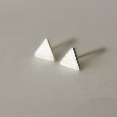 925 Sterling Silver Tiny Small Triangle Simple Cute Matte Hand-made Stud Earring