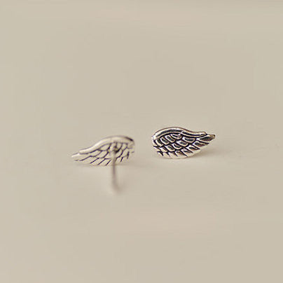 925 Sterling Silver Wings Retro Style Stud Earrings