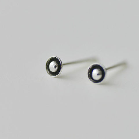 925 Sterling Silver Tiny Small Round Dot Bean Simple Retro Special Hand-made Stud Earring