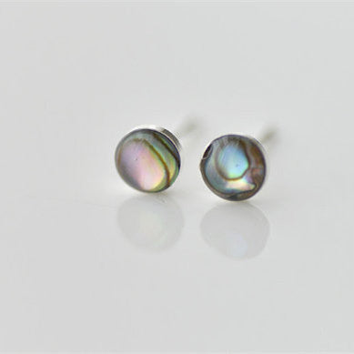 925 Sterling Silver Awabi Mother of Pearl Round Cute Simple Hand-made Stud Earring