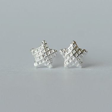 925 Sterling Silver Star Grid Silver Stud Earring