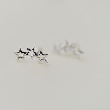 925 Sterling Silver Three Star Silver Stud Earrings