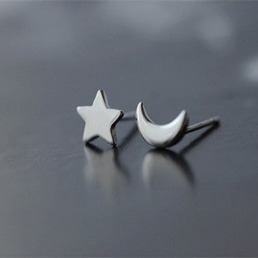 925 Sterling Silver Star and Moon Sterling Silver Stud Earrings