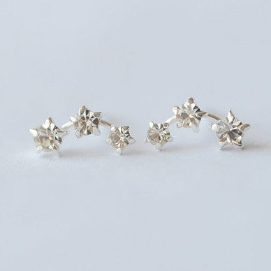 Three Star Zircon Shining Sterling Silver Stud Earrings