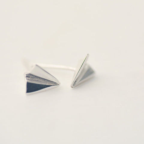 925 Sterling Silver Paper Airplane Silver Stud Earring