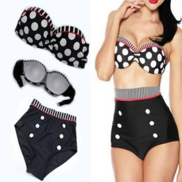 Cutest Retro Swimsuit Swimwear Vintage Pin Up High Waist Bikini Set High Waist Swim Suit Woman Swimwear Polka Dot Beach Bathing Suit.B